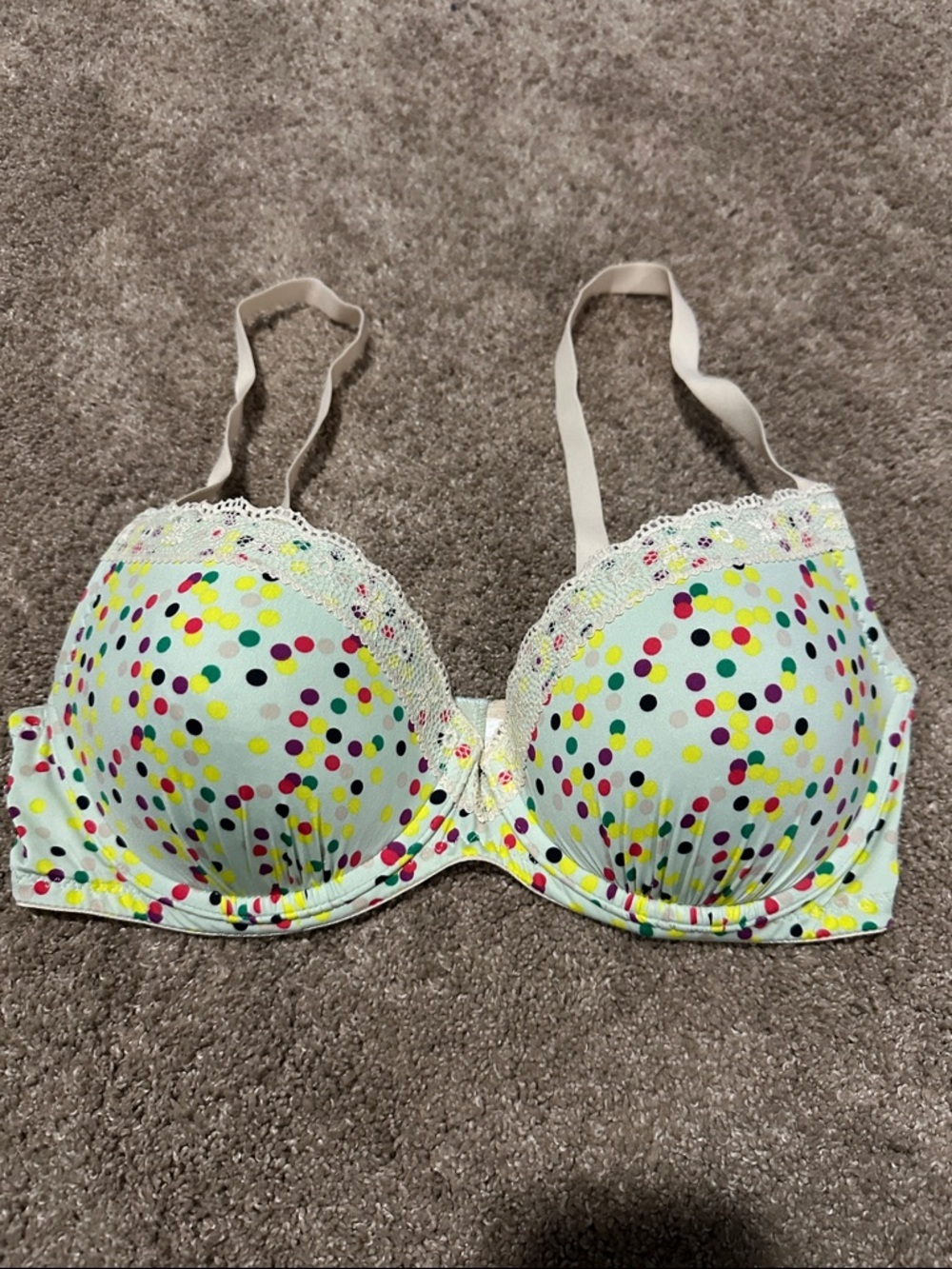 Polka Dot Lace Trim Push-Up Bra